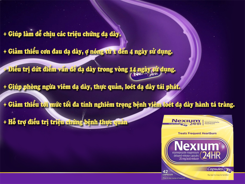 Viên uống hỗ trợ điều trị bệnh dạ dày Nexium 24HR chức năng