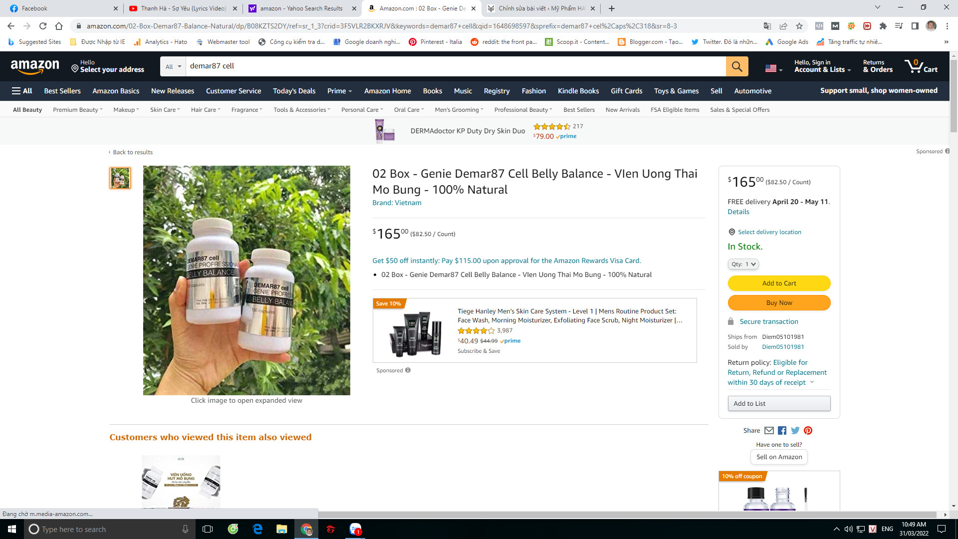 Amazon giá 2 sản phẩm viên uống tan mỡ bụng DEMAR87 Cell